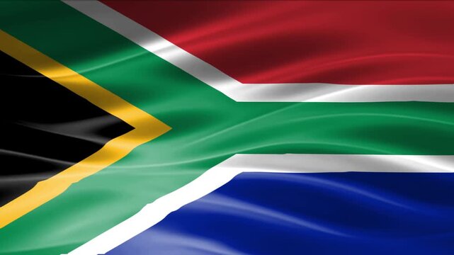 Waving South African Flag with Vibrant Colors and Dynamic Folds