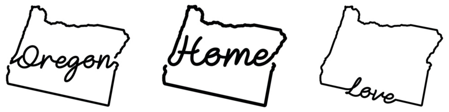 Oregon state outline collection with home and love symbol