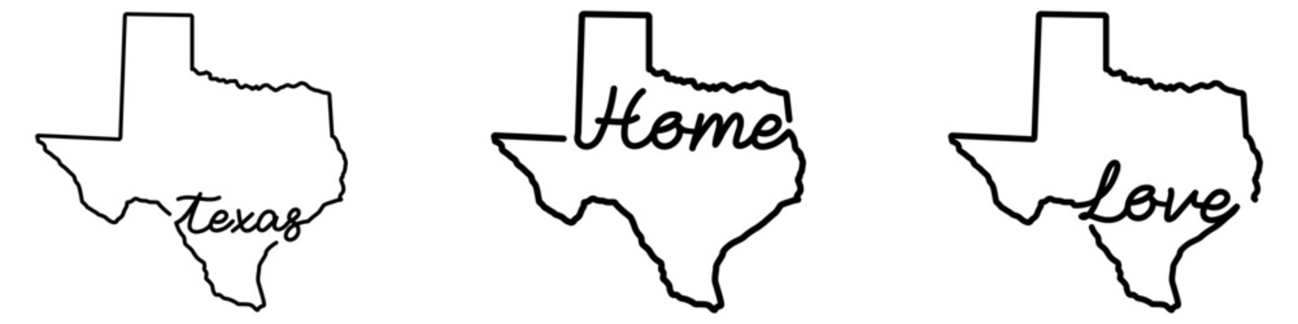 Texas state outline vector collection with home and love symbol
