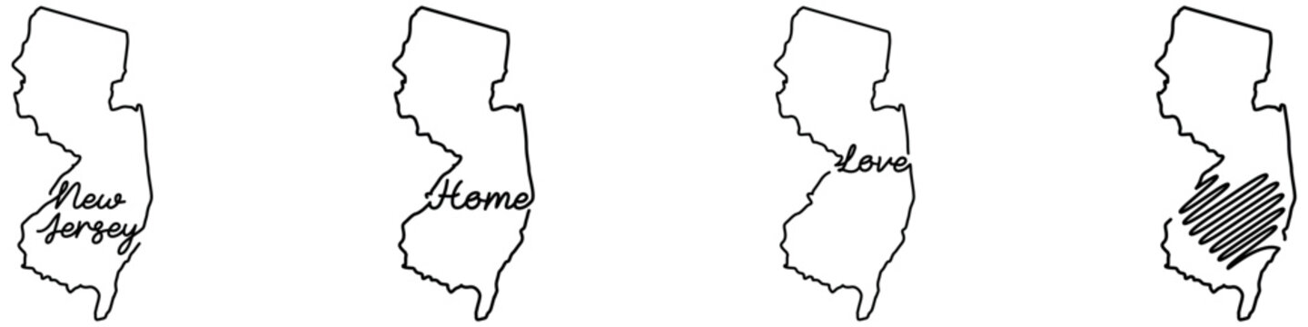 New Jersey outline vector collection with home and love text