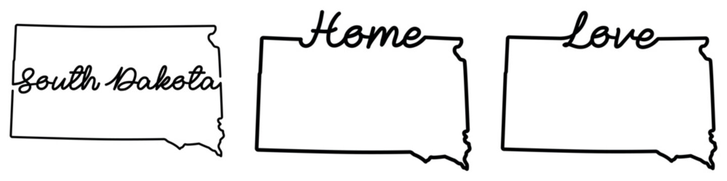 South Dakota state outline set with home and love line art