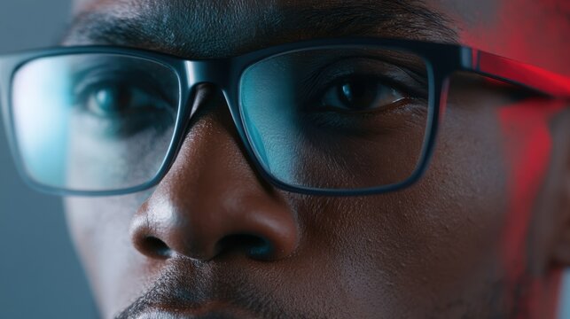 investor staring at abnormal chart movement reflected in glasses, cinematic trading concept