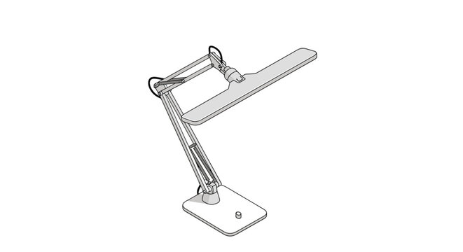 Minimalist line art illustration of an adjustable swing arm desk lamp suitable for home office workstations or architects drafting table.