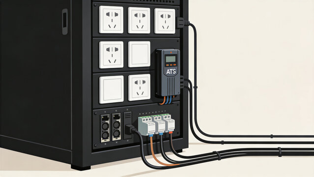 Detailed flat illustration industrial data center power distribution unit PDU copy space