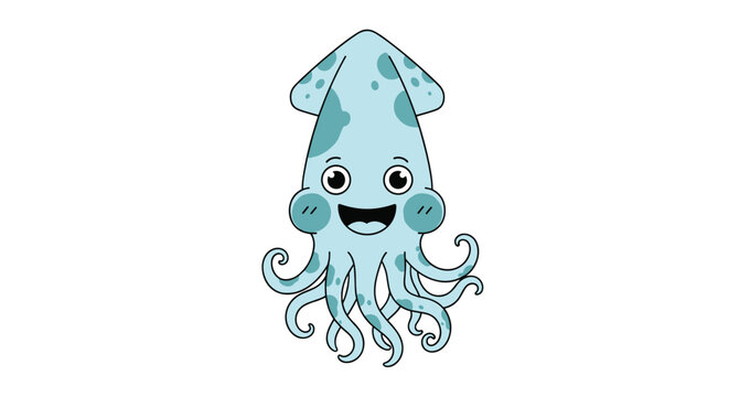 Cute cartoon blue squid illustration with a happy face and spotted head floating in a centered position on a clean white background.