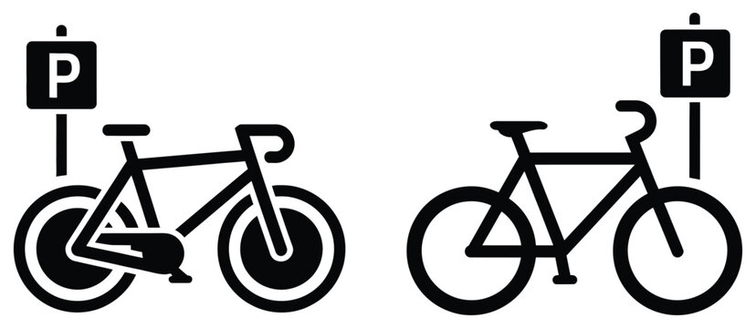 Bicycle parking area icon vector representing bicycle storage area symbol, minimalist transportation icon set, cycling parking location marker, suitable for infographic design, road maps, public 