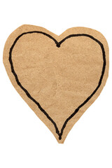 Hand drawn black heart outline on rustic brown textured cardboard