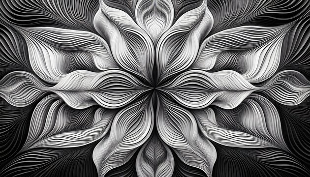 Mandala Ondulada Ondas Simetricas Radial Em Preto E Branco Com Centro Dinamico Fluido Promovendo Calma Zen Colorir Relaxante E Equilibrio Visual Harmonioso