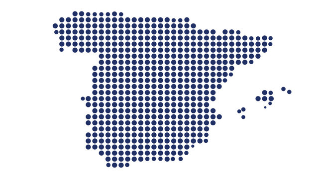 Spain map dotted vector silhouette blue halftone circle pattern europe geography template with islands for infographic poster presentation
