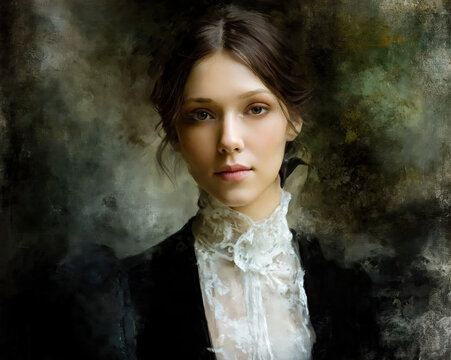 Elegant Vintage Style Female Portrait in Textured Oil Painting. AI generative.
