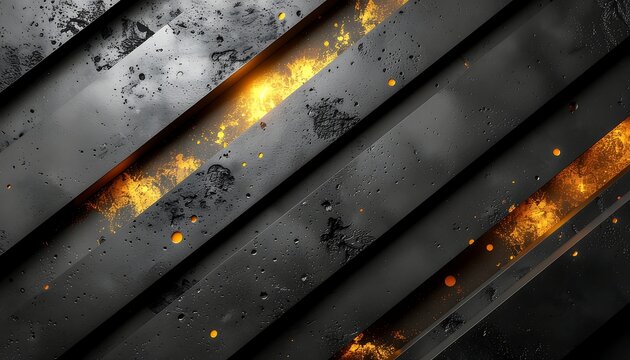 Abstract dark metal background with glowing orange lava cracks.