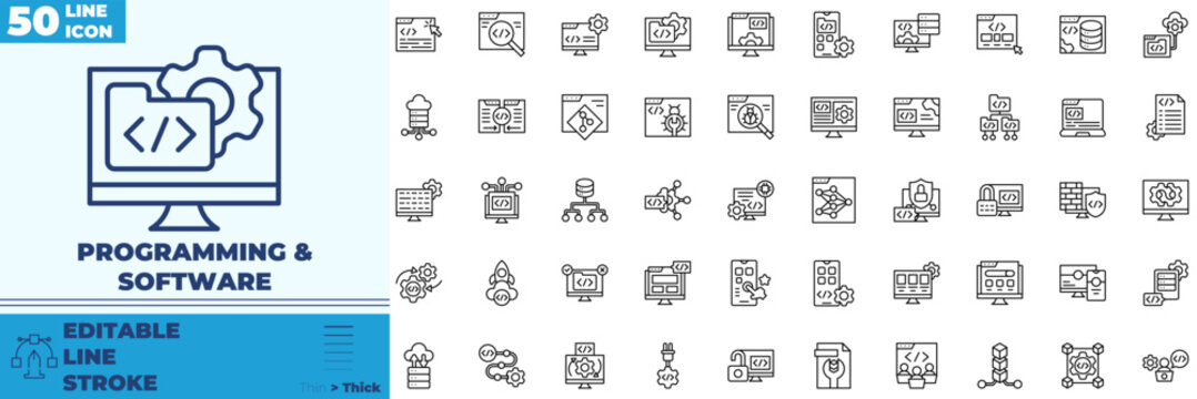 Programming And Software Line Editable Icons set