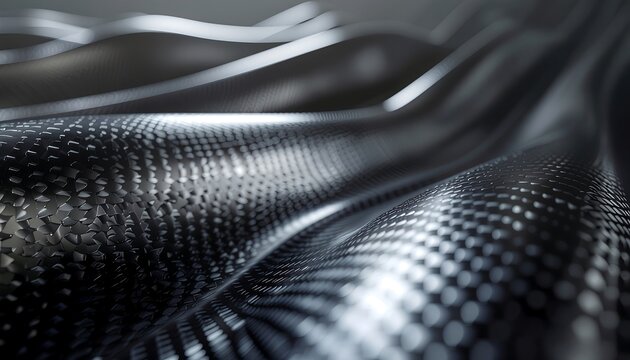 Abstract dark metallic wavy background with dot pattern texture.