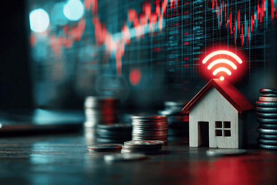 Smart Home Connectivity Concept with WiFi House and Data Visualization. AI generative.