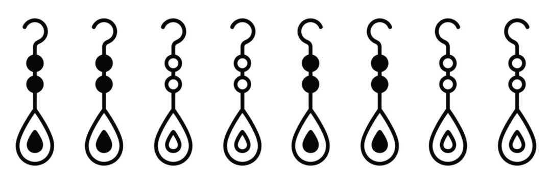 Eight identical black line icons of droplets with question marks on white background