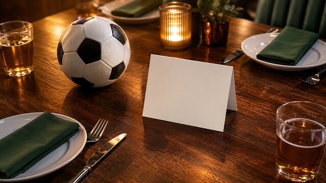Football table setting with blank menu card