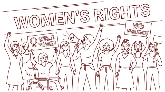 Group of diverse women protesting for their rights.