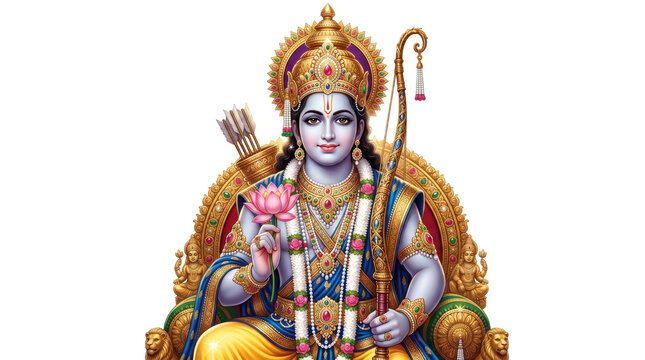 Lord rama holding a lotus flower, isolated on transparent background