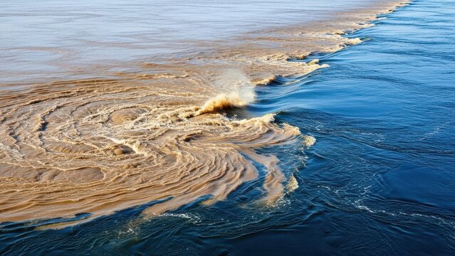 River meeting ocean striking color contrast