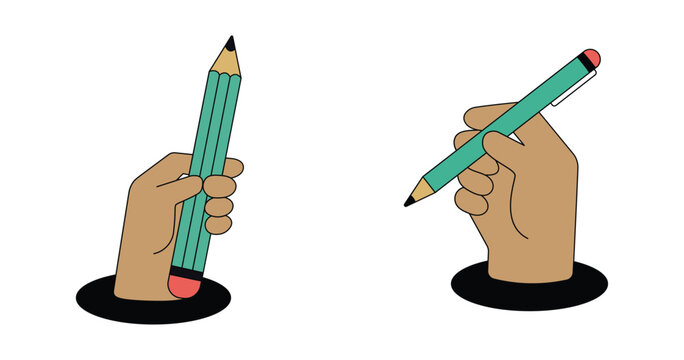 Hands holding pencil and pen vector illustration