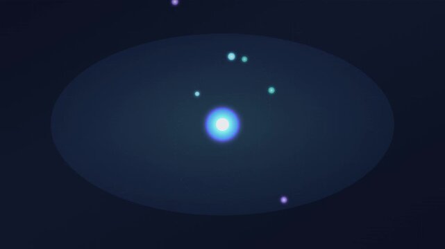 Glowing blue light appears in the dark space with several small dots around it.