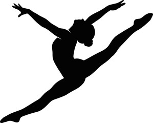 Fototapeta premium A dancer performs a leap with outstretched arms and legs in a dynamic pose.