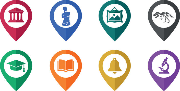 Museum and Education Map Pointer Location Icon Set