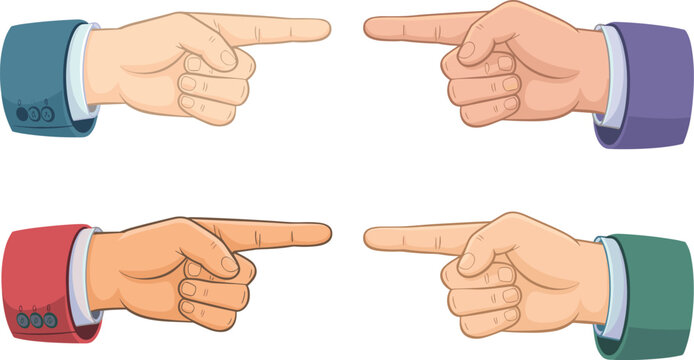 Business hands pointing fingers at each other set of human arms in suits indicating direction sign