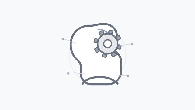 An illustration of a human head with a gear mechanism inside the brain from a technical viewpoint.