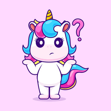 Cute Unicorn Confused Cartoon 