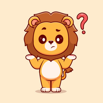 Cute Lion Confused Cartoon