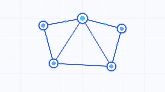 A geometric illustration of connected nodes and lines forming a pentagon shape.