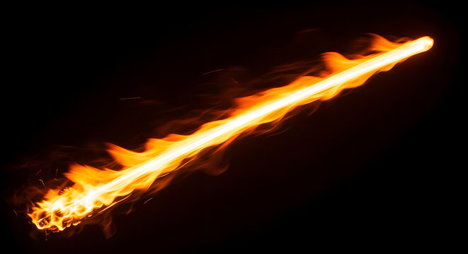 Fiery sword engulfed in flames against a dark background dramatic lighting