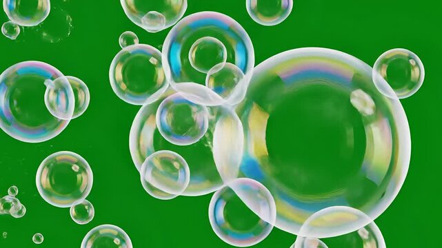Bubbles Floating on a Green Screen Background.