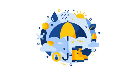 Naklejka premium Flat Weather Forecast and Protection Concept Illustration with Umbrella and Rain Boots