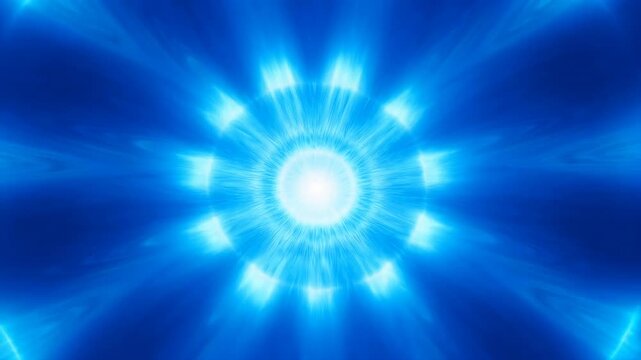 Energy Field Holographic Light Rays Expanding in a Hyperreal Futuristic Tunnel, Glowing Center Sphere for Sci-Fi Technology Background