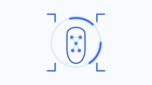 A futuristic illustration of a rounded rectangle object with dots is captured by a camera viewfinder.
