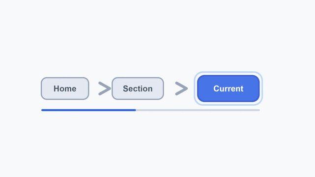 Website navigation buttons, breadcrumb trail, current page indicator, blue active button