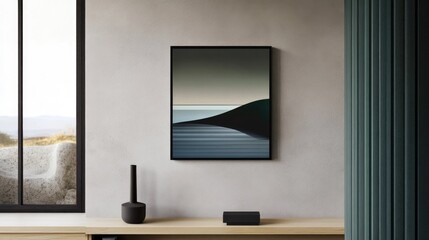 Fototapeta premium Elegant Modern Interior with Framed Abstract Artwork and Minimal Home Decor