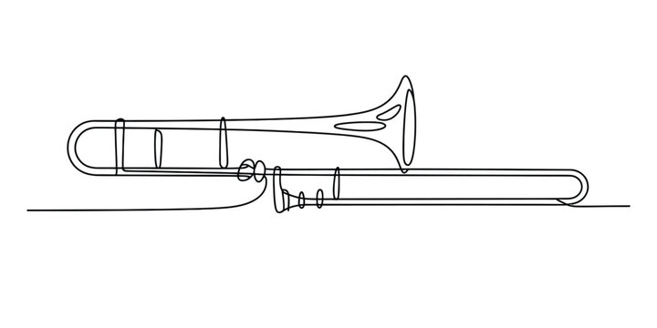 Continuous single line drawing of a trombone musical instrument Vector, illustration