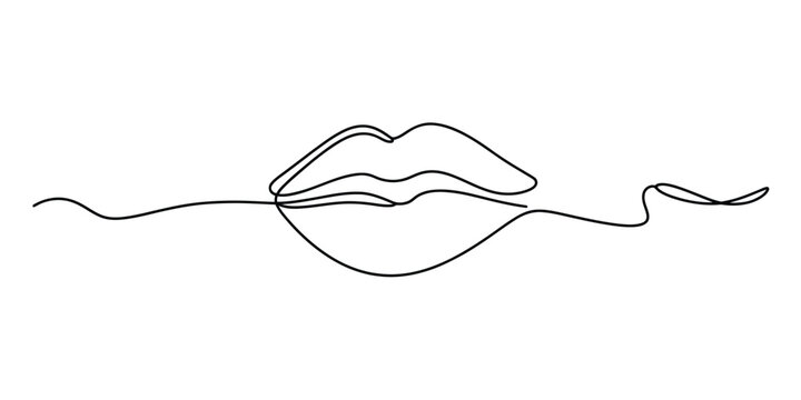 Minimalist one line drawing of lips with abstract wavy line Vector, illustration