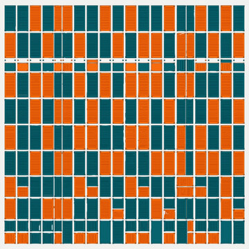 Abstract vector grid pattern of teal and orange shipping containers, symbolizing global logistics and supply chain operations.
