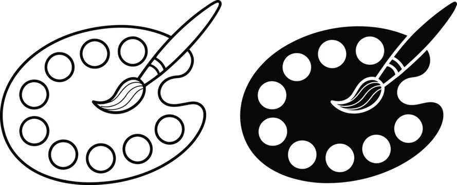 Artist, palette icons, paint brush and painting tool symbols for creativity artwork and graphic design in modern flat vector illustration style.