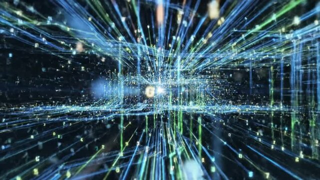 Abstract digital background with glowing lines and floating data numbers