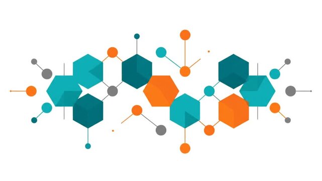 Abstract geometric pattern with connected hexagons and dots on white background