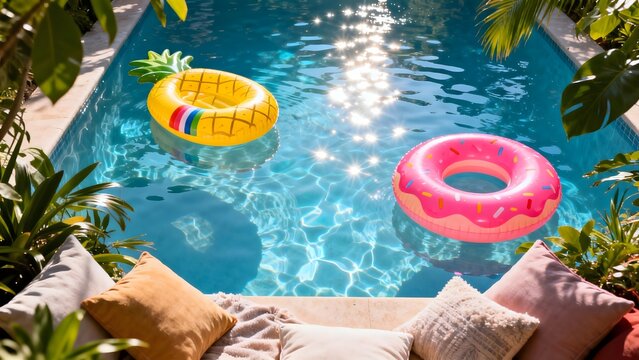 Swimming pool with inflatable floats