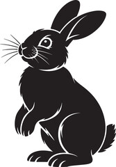 Obraz premium Black silhouette of a cute rabbit sitting on its hind legs isolated on white background
