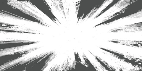 Abstract radial explosion with ink splatter lines bursting from the center, high-contrast black and white, dynamic motion, vintage grunge texture vector illustration, minimalist background. © TextureStock