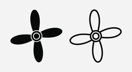 Four bladed propeller silhouettes in black and white line art © Mdarif