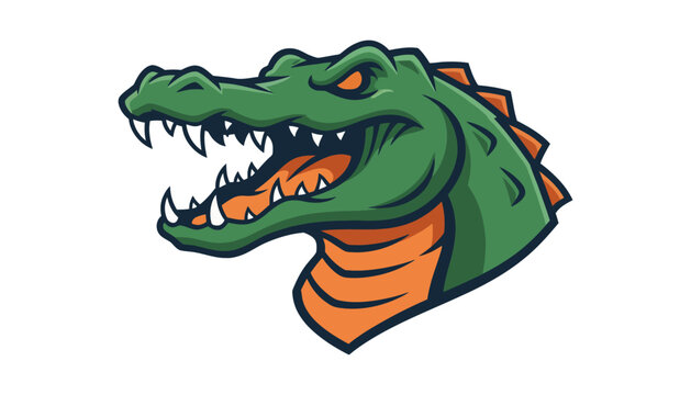Digital illustration of green alligator head with orange details